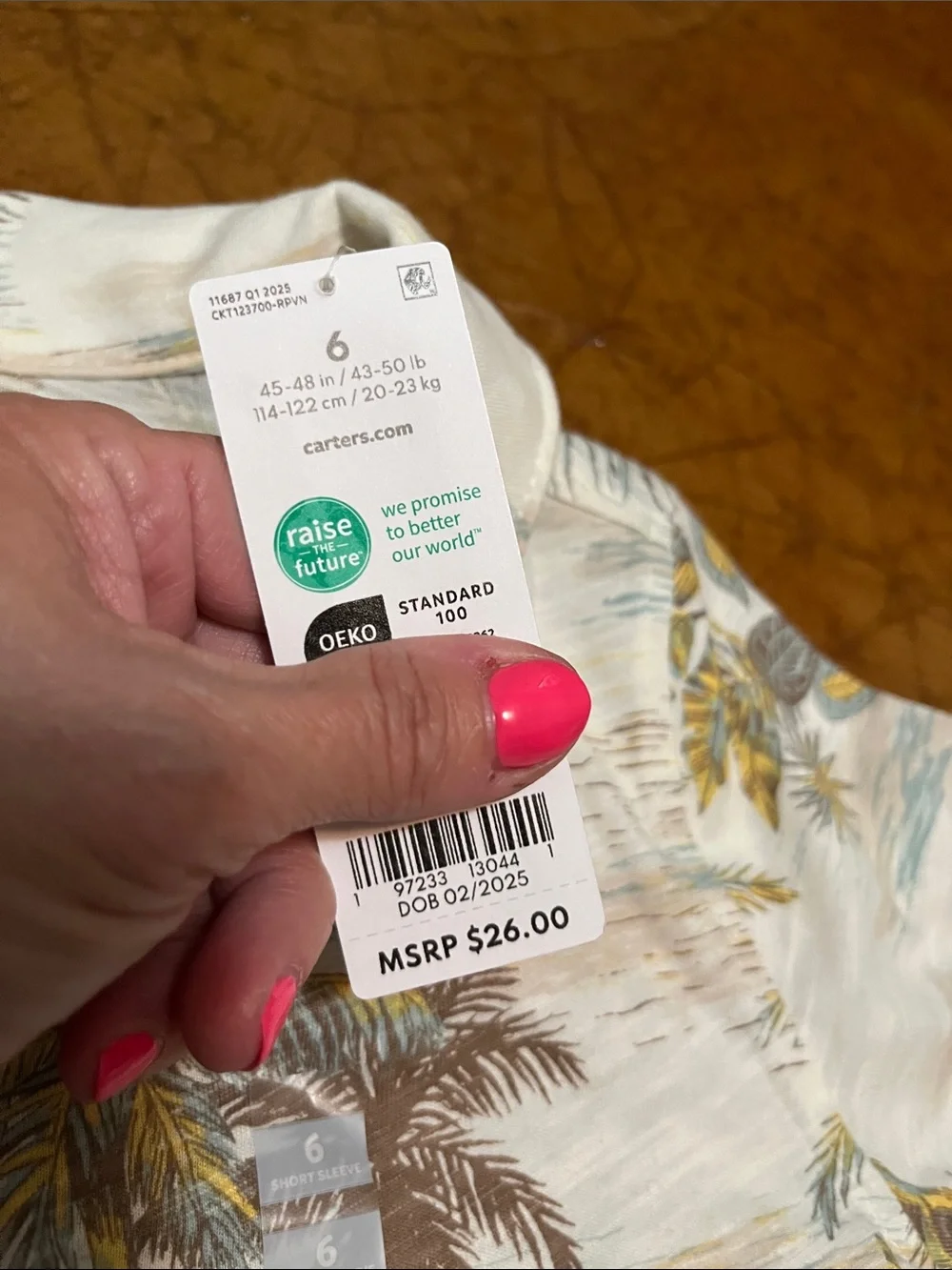 NWT Carter's White Tropical Print Button-Up Shirt Sz 6